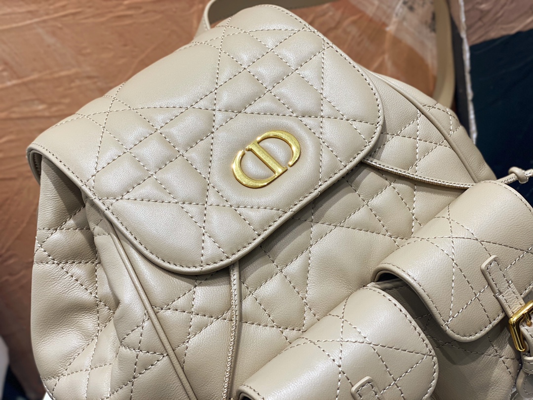 Medium Dior Caro Backpack Powder Beige Macrocannage Lambskin